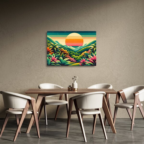 Tablou pe sticlă - Apus de soare multicolor (70x50 cm)