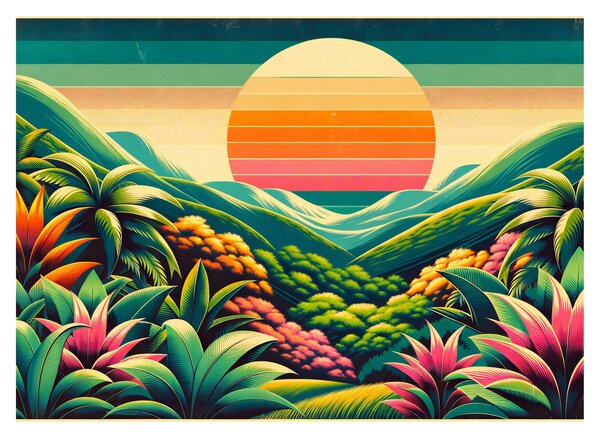 Tablou pe sticlă - Apus de soare multicolor (70x50 cm)