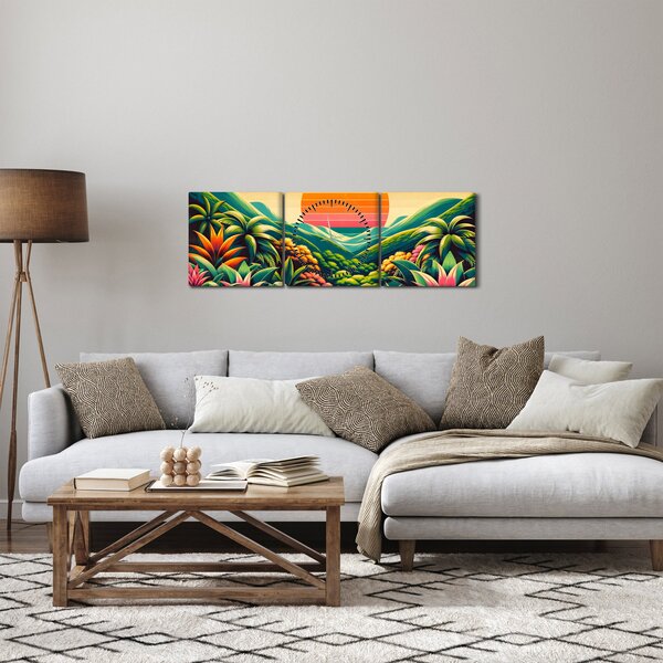 Tablou - Apus de soare multicolor (cu ceas) (90x30 cm)