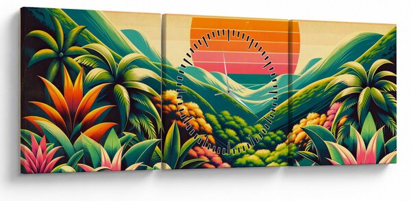 Tablou - Apus de soare multicolor (cu ceas) (90x30 cm)