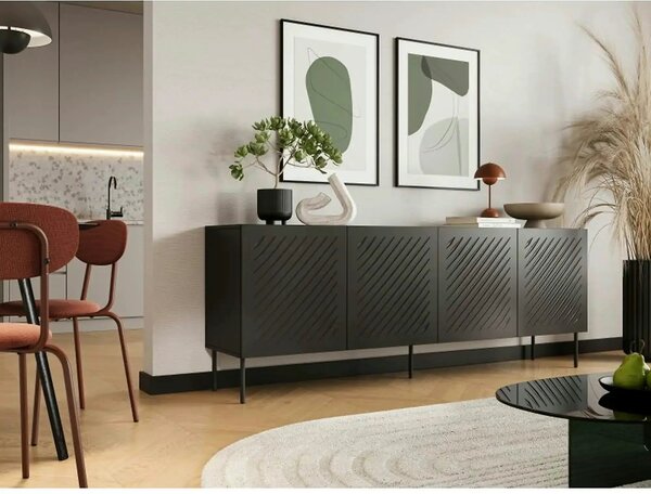 Comoda SIENA, negru, PAL laminat/metal, 201x40x75 cm
