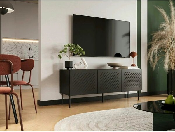 Comoda TV SIENA, negru, PAL laminat/metal, 151x40x60 cm