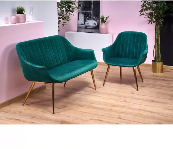 Fotoliu ELEGANCE 2, verde inchis/auriu, stofa/otel, 72x60x79 cm