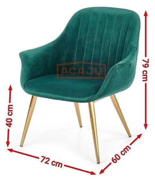 Fotoliu ELEGANCE 2, verde inchis/auriu, stofa/otel, 72x60x79 cm
