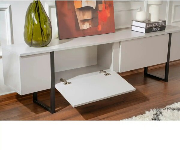 Comoda TV SERENITY, gri/negru, PAL/metal, 180x30x50 cm