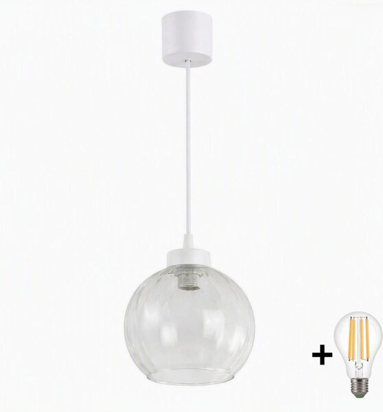 Brilagi - Lustră LED suspendată pe cablu RETRO GLASS 1xE27/60W/230V diam. 25 cm alb/transparent