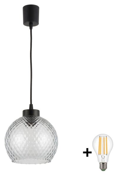 Brilagi - Lustră LED pe cablu R GLASS 1xE27/60W/230V, diam. 25 cm, negru/gri fumuriu