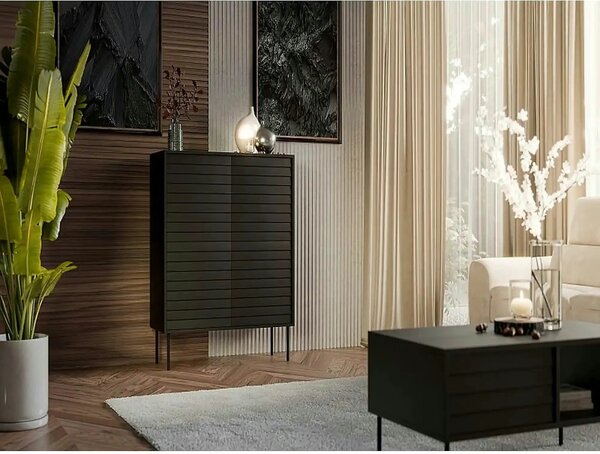 Comoda CORTINA, negru, PAL laminat, 102x40x118 cm