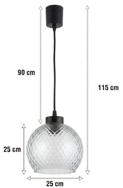 Brilagi - Lustră LED pe cablu R GLASS 1xE27/60W/230V, diam. 25 cm, negru/gri fumuriu