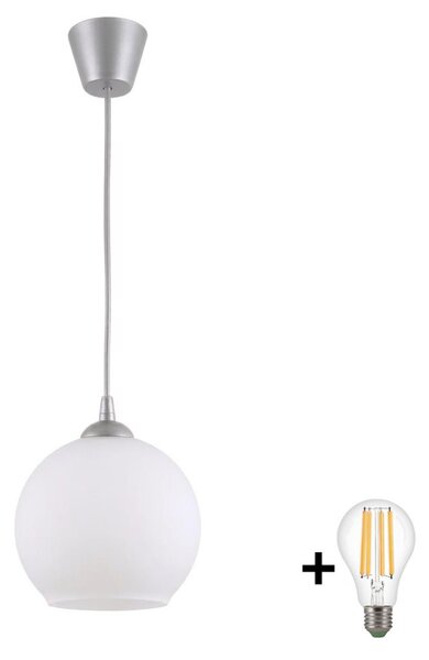 Brilagi - Lustră LED suspendată pe cablu RETRO GLASS, 1xE27/60W/230V, diametru 15 cm, argintie/albă