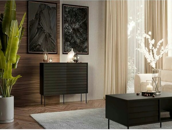 Comoda CORTINA, negru, PAL laminat, 102x40x81 cm