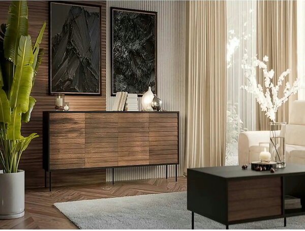 Comoda CORTINA, nuc/negru, PAL laminat, 200x40x81 cm