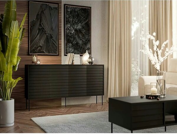 Comoda CORTINA, negru, PAL laminat, 200x40x81 cm