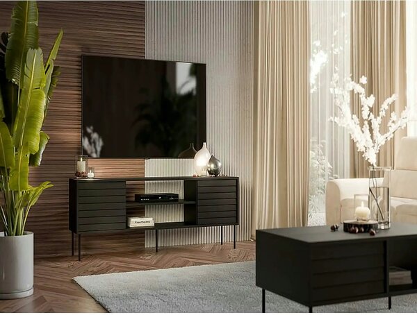 Comoda TV CORTINA, negru, PAL laminat, 180x40x60 cm
