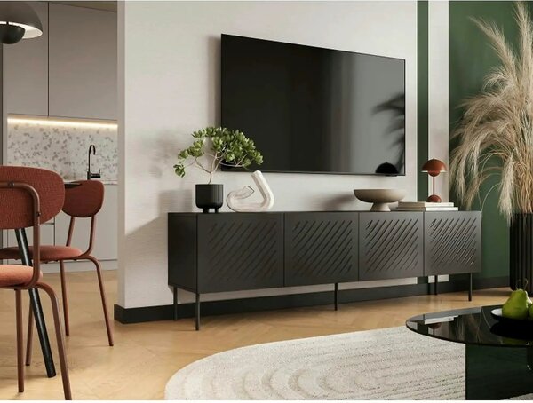 Comoda TV SIENA, negru, PAL laminat/metal, 201x40x60 cm
