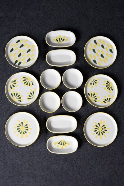 Set Farfurii (14 Bucati), Bits stone, UnicUtil, Culoarea Verde