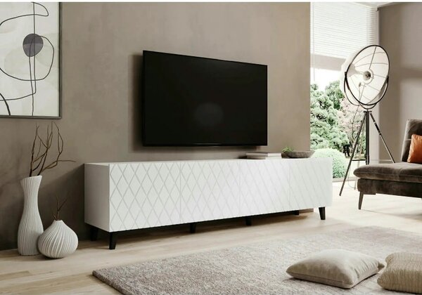 Comoda TV ASTI, alb mat, PAL laminat, 200x42x52 cm