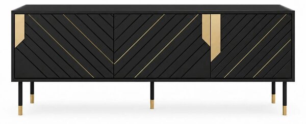 Comoda TV MOUNTAIN, PAL laminat, negru/auriu, 154x40x55 cm