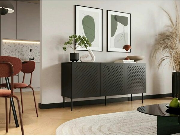 Comoda SIENA, negru, PAL laminat/metal, 151x40x75 cm