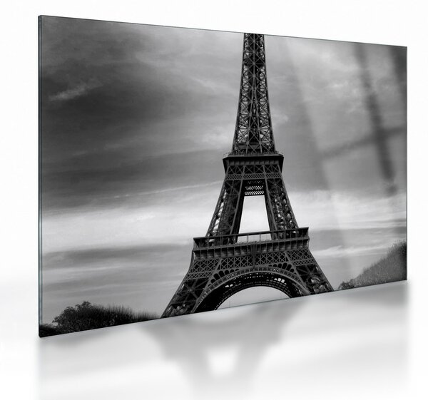 Tablou pe sticlă - Mașină roz în Paris (70x50 cm)