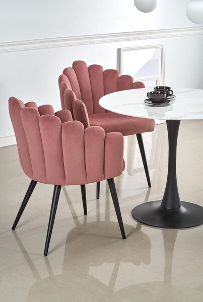 Scaun tapitat K410, roz/negru, stofa catifelat/metal, 65x62x85 cm