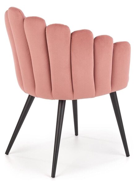Scaun tapitat K410, roz/negru, stofa catifelat/metal, 65x62x85 cm