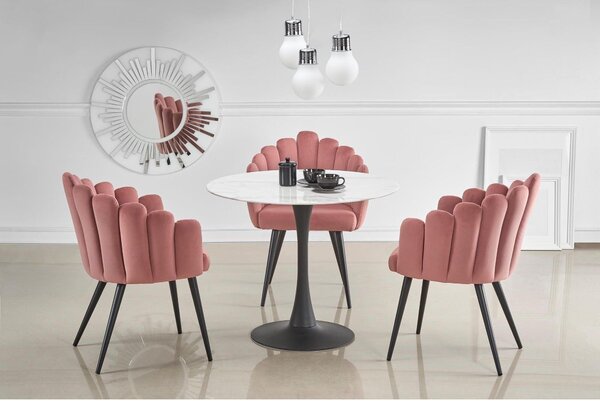 Scaun tapitat K410, roz/negru, stofa catifelat/metal, 65x62x85 cm