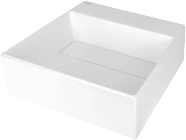 Lavoar de granit Deante Correo, cu blat, cu raft sub baterie și placă de acoperire 400x400x130 mm, alb, CQR_AU4M