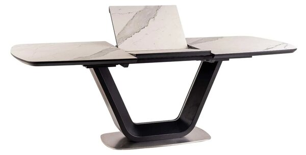 Masa extensibila ARMANI, alb cu efect de marmura/negru, 160/220x90x76