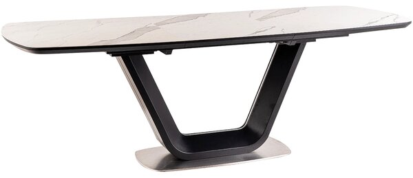 Masa extensibila ARMANI, alb cu efect de marmura/negru, 160/220x90x76