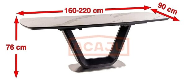 Masa extensibila ARMANI, alb cu efect de marmura/negru, 160/220x90x76