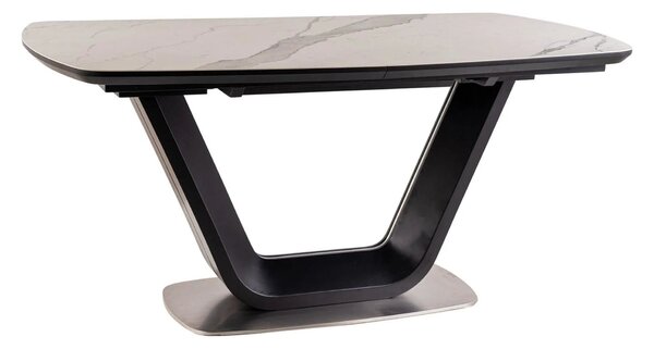 Masa extensibila ARMANI, alb cu efect de marmura/negru, 160/220x90x76