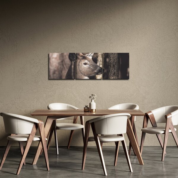 Tablou - Cerb în pădure (cu ceas) (90x30 cm)