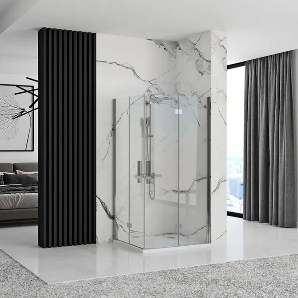 Rea Molier Double, cabină de duș cu ușă rabatabilă 90 (uşă) x 90 (uşă), sticlă transparentă de 6 mm, profil cromat, KPL-K6372