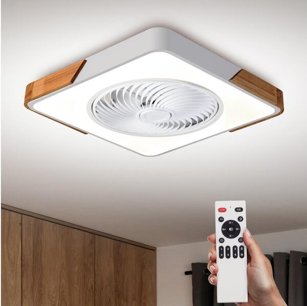 Brilagi-LED Lampă cu ventilator, reglabilă, LED/30W/230V 3000-6500K, alb/stejar + telecomandă