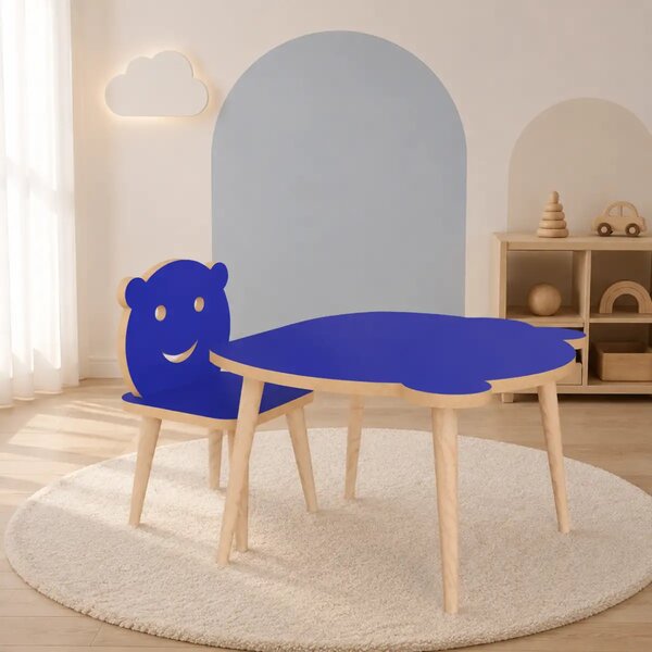 Set masa + 1 scaun copii – PAL albastru, Panda