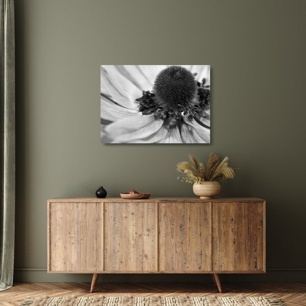 Tablou pe sticlă - Floare în alb-negru (70x50 cm)