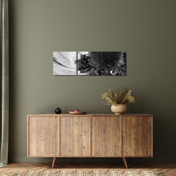 Tablou - Floare în alb-negru (cu ceas) (90x30 cm)