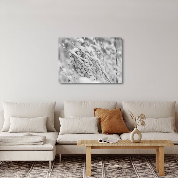 Tablou pe sticlă - Ramuri înzăpezite (70x50 cm)