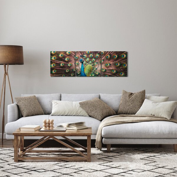 Tablou - Păun (cu ceas) (90x30 cm)