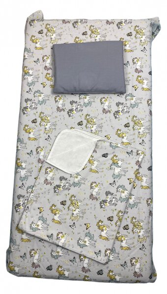 Set 3 piese paturica cu cearsaf si pernuta 120x60 cm Ponei gri