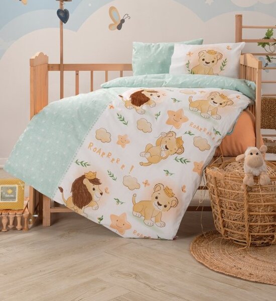 Lenjerie patut cu 4 piese Baby Ranforce Lion Mint