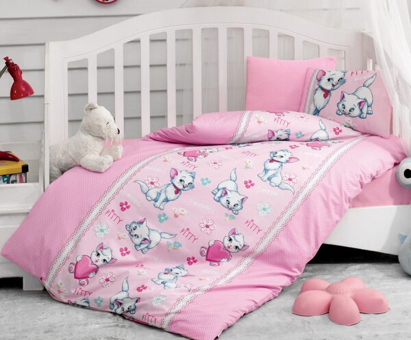 Lenjerie patut cu 4 piese Baby Ranforce Kitty Pink