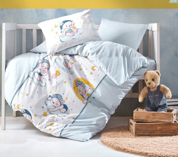 Lenjerie patut cu 4 piese Baby Ranforce Bear Blue