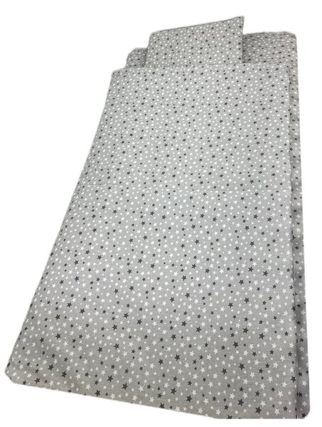 Lenjerie de pat 3 piese cu cearceaf plapumioara si pernuta slim 120x60 cm stelute marunte gri