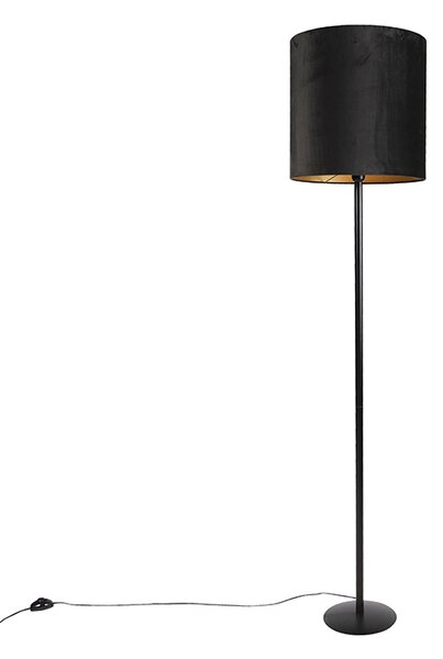 Lampă de podea neagră cu abajur din catifea neagră cu auriu 40 cm - Simplo