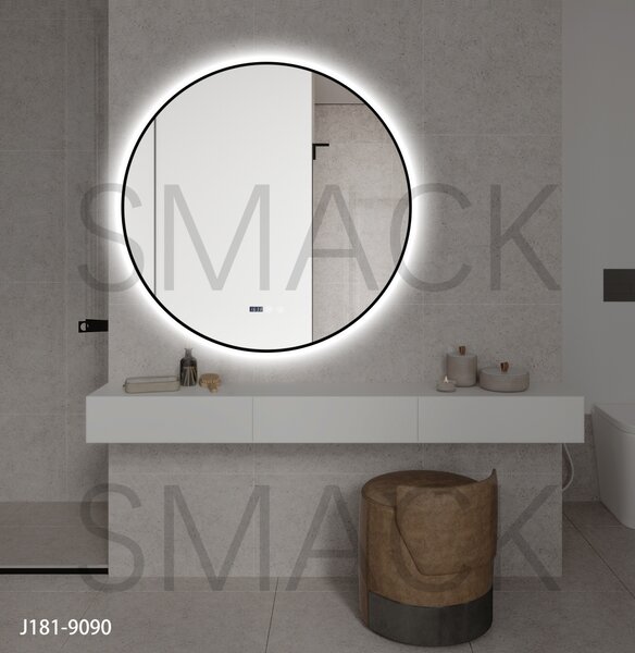 Oglindă LED Touch Premium, Dezaburire, Rama Negra, 3 Tipuri Lumină 90 cm