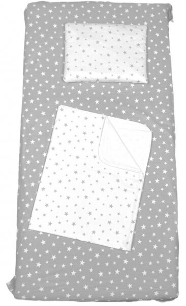 Set 3 piese paturica cu cearsaf si pernuta 120x60 cm Mix stelute gri