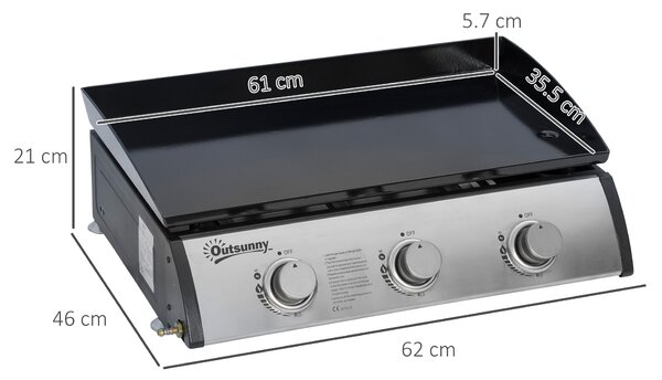 Gratar Plita pe Gaz Outsunny, 3 Arzatoare, Otel Inoxidabil, 9kW, Antiaderent| Aosom RO | Aosom Romania