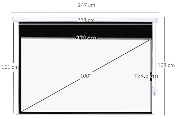 HOMCOM Ecran Proiector 100 Inch cu Montaj pe Perete sau Tavan, Ecran pentru Proiecții cu Telecomandă, 247x7.5x168 cm, Alb | Aosom Romania